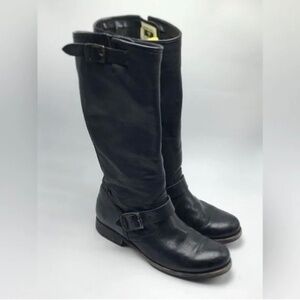 FRYE Veronica Black Leather mid-calf Pull On Engineers Boots Womens Size 9.5
